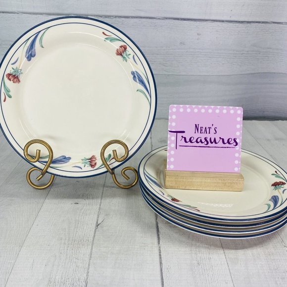 Lenox Chinastone POPPIES ON BLUE Red Floral Salad Luncheon Plates Set of 5